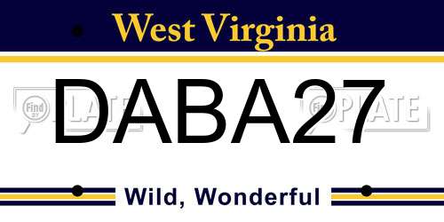 DABA27 West Virginia License Plate