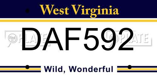DAF592 West Virginia License Plate