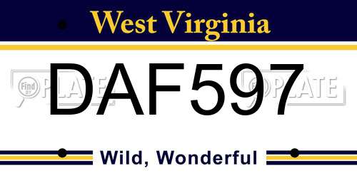 DAF597 West Virginia License Plate