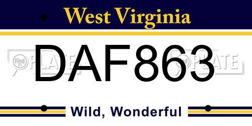 DAF863 West Virginia License Plate