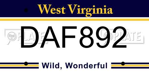 DAF892 West Virginia License Plate