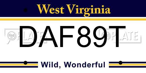 DAF89T West Virginia License Plate