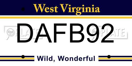 DAFB92 West Virginia License Plate