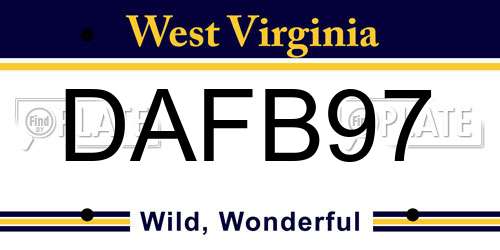 DAFB97 West Virginia License Plate