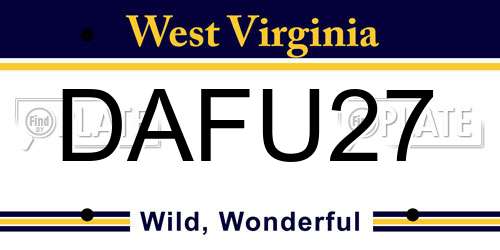DAFU27 West Virginia License Plate