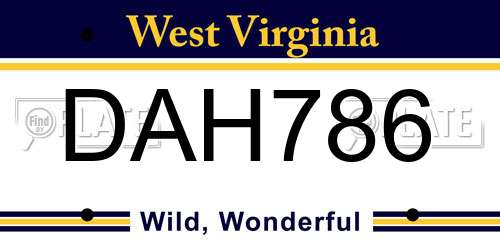 DAH786 West Virginia License Plate