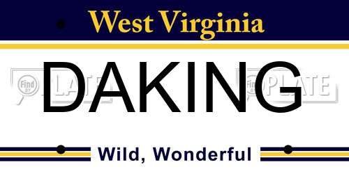 DAKING West Virginia License Plate
