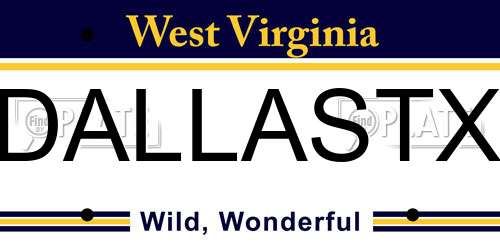 DALLASTX West Virginia License Plate