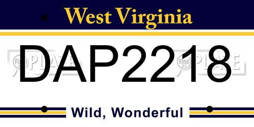 DAP2218 West Virginia License Plate