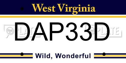 DAP33D West Virginia License Plate