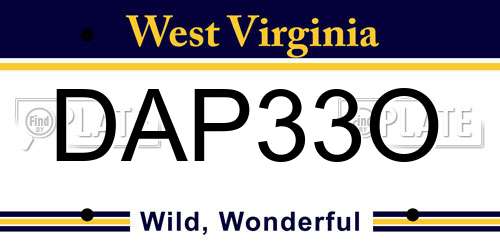 DAP33O West Virginia License Plate