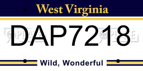 DAP7218 West Virginia License Plate