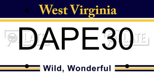 DAPE30 West Virginia License Plate