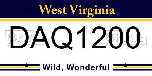 DAQ1200 West Virginia License Plate