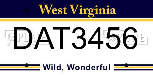 DAT3456 West Virginia License Plate