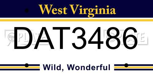 DAT3486 West Virginia License Plate