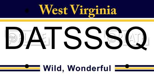 DATSSSQ West Virginia License Plate