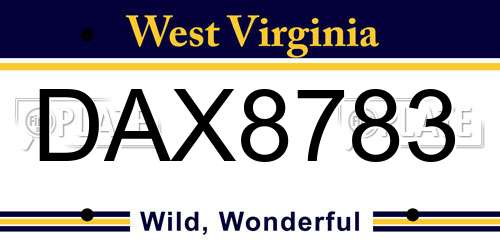 DAX8783 West Virginia License Plate