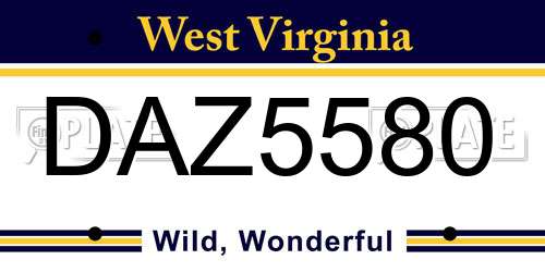 DAZ5580 West Virginia License Plate