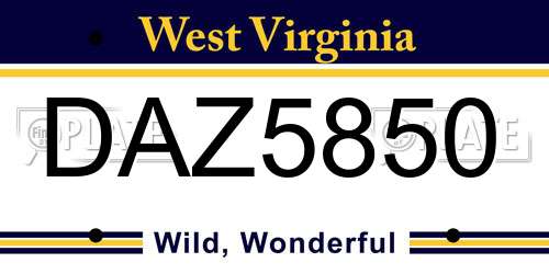 DAZ5850 West Virginia License Plate