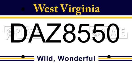 DAZ8550 West Virginia License Plate