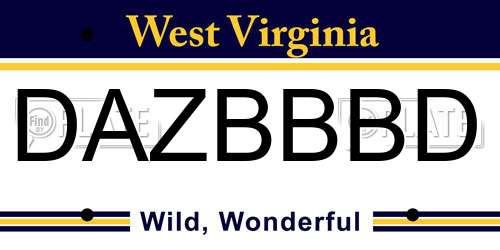 DAZBBBD West Virginia License Plate