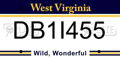 DB1I455 West Virginia License Plate