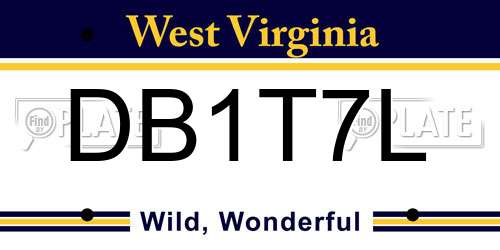 DB1T7L West Virginia License Plate