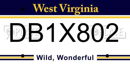 DB1X802 West Virginia License Plate