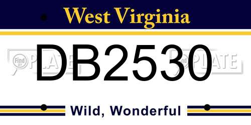 DB2530 West Virginia License Plate