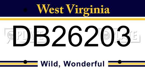 DB26203 West Virginia License Plate