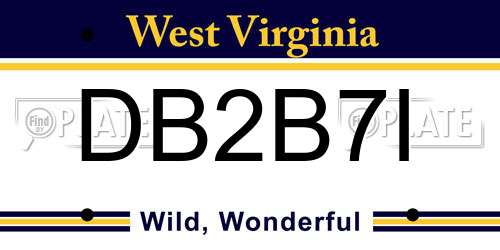 DB2B7I West Virginia License Plate
