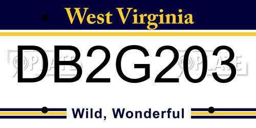 DB2G203 West Virginia License Plate