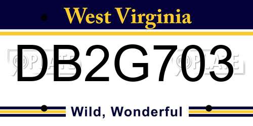 DB2G703 West Virginia License Plate