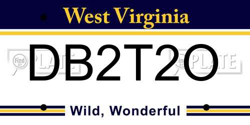 DB2T2O West Virginia License Plate