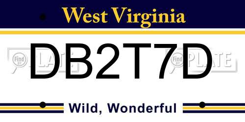 DB2T7D West Virginia License Plate