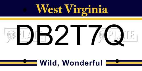 DB2T7Q West Virginia License Plate