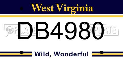 DB4980 West Virginia License Plate