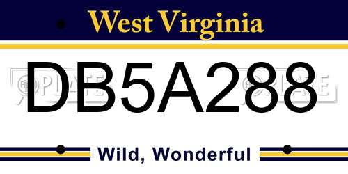 DB5A288 West Virginia License Plate