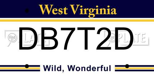 DB7T2D West Virginia License Plate