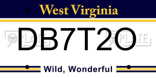 DB7T2O West Virginia License Plate