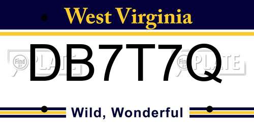 DB7T7Q West Virginia License Plate