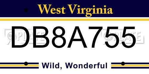 DB8A755 West Virginia License Plate