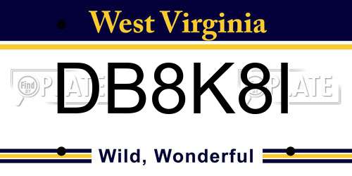 DB8K8I West Virginia License Plate