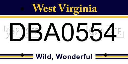 DBA0554 West Virginia License Plate