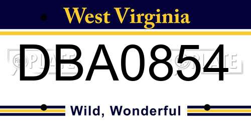 DBA0854 West Virginia License Plate