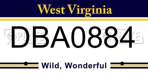 DBA0884 West Virginia License Plate