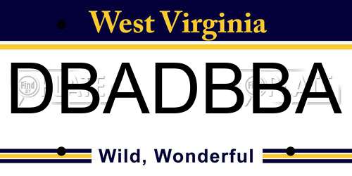 DBADBBA West Virginia License Plate