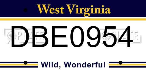 DBE0954 West Virginia License Plate