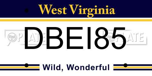 DBEI85 West Virginia License Plate